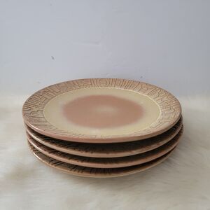 Vintage Frankoma Pottery 10.5" Dinner Plate Mayan Aztec Gold